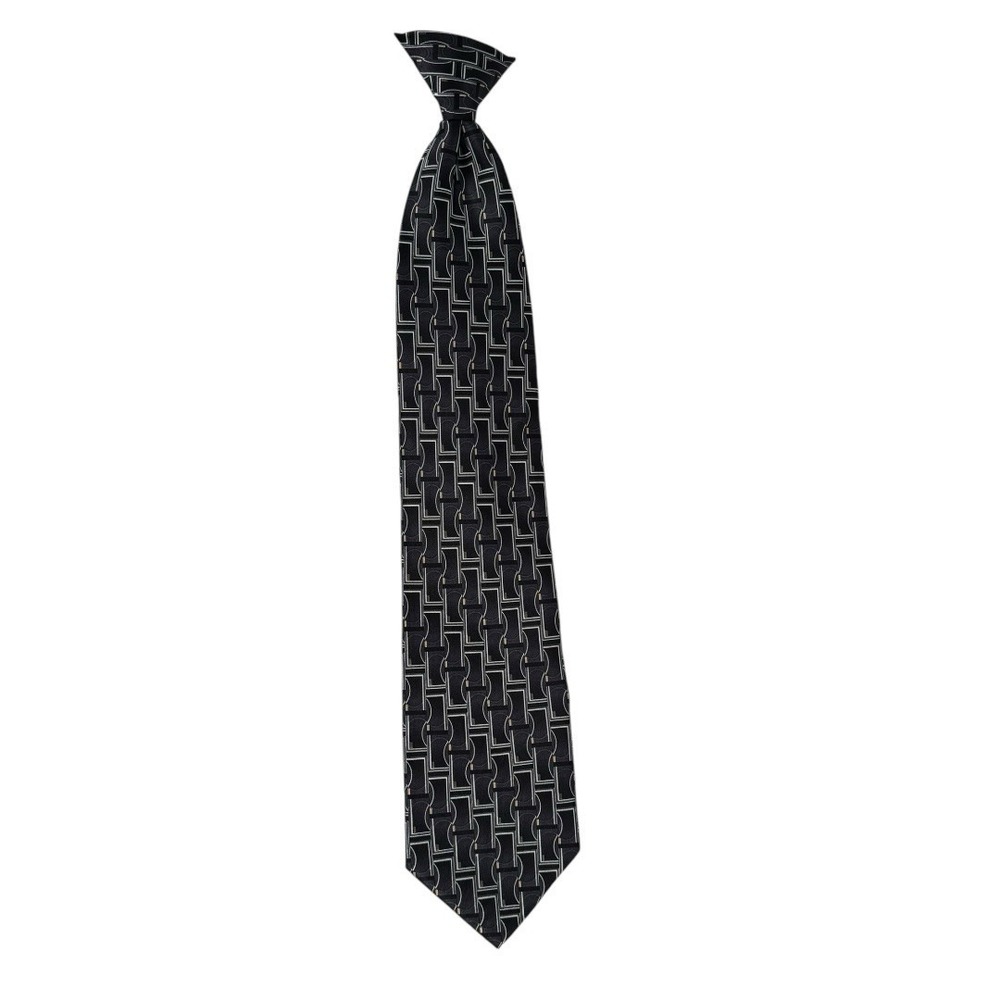 Puritan Geo Print‎ Men's Clip-On Tie Gray Black Tan Shapes 20" B14Q